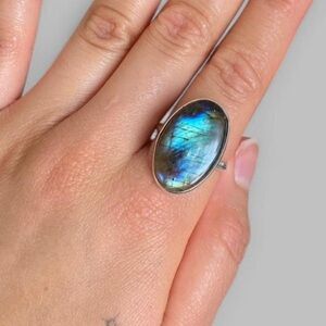 Oval Labradorite Ring 925 Sterling Silver